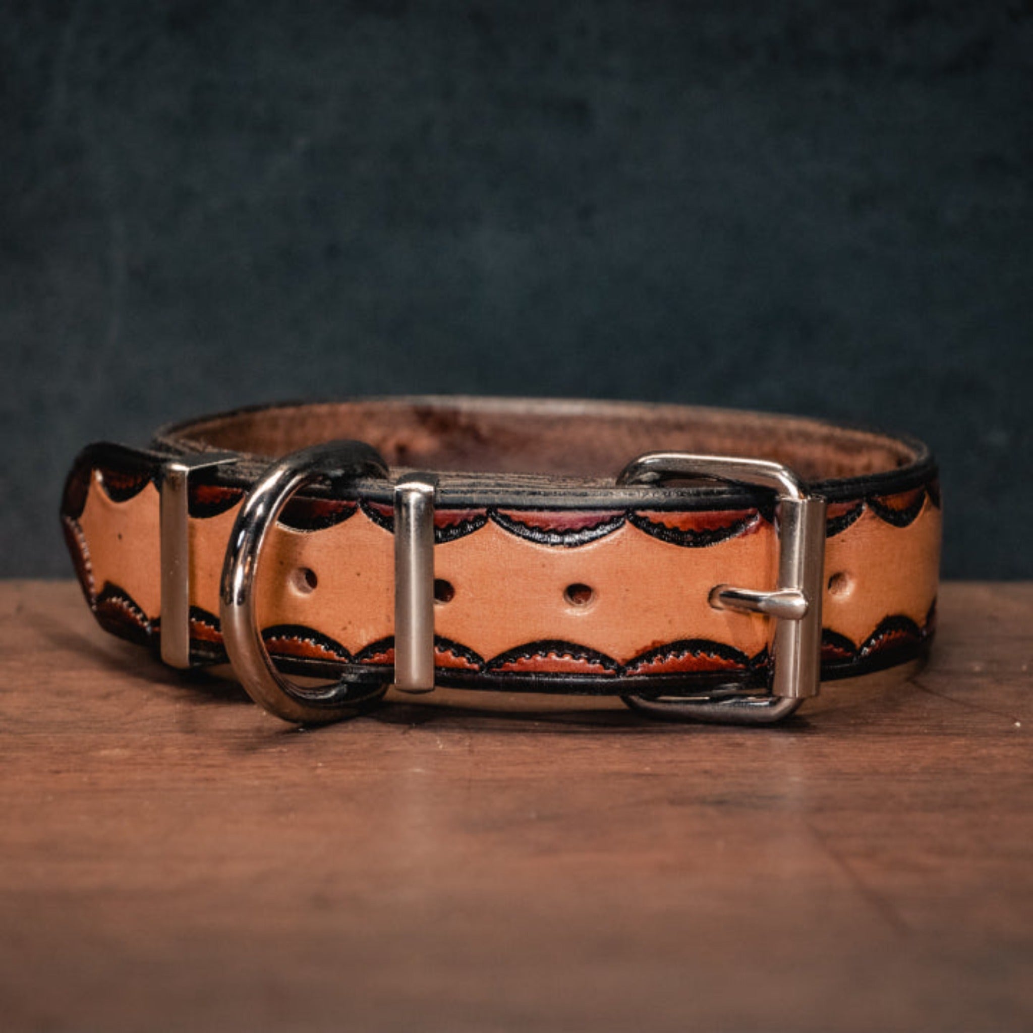 Embossed leather dog store collar